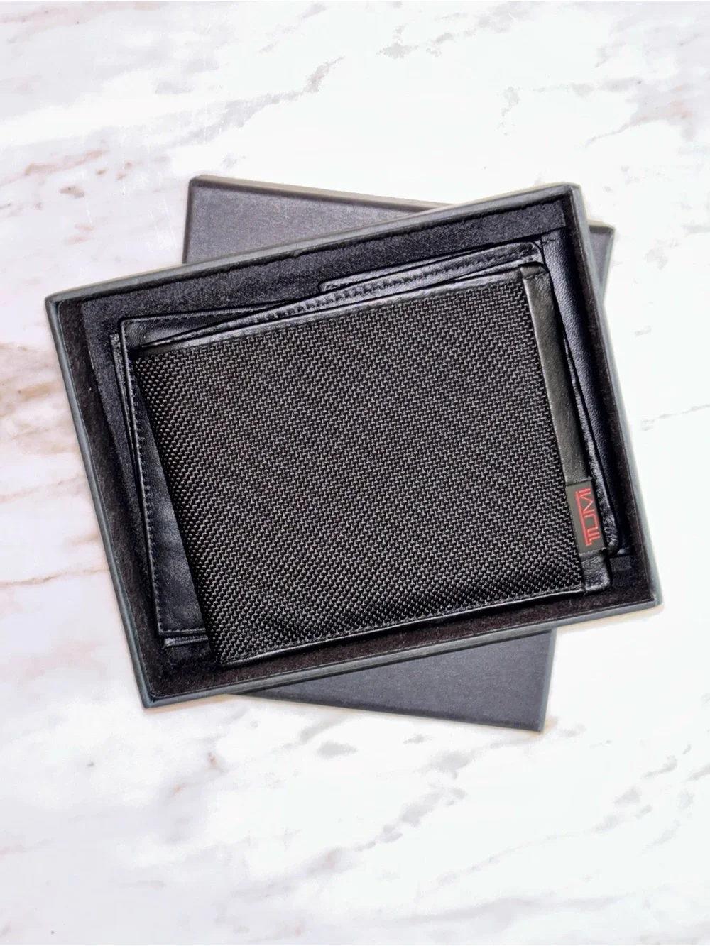 TUMI Alpha Ballistic Nylon Leather 3 Piece Bifold Wallet Gift Set w/ Box Black